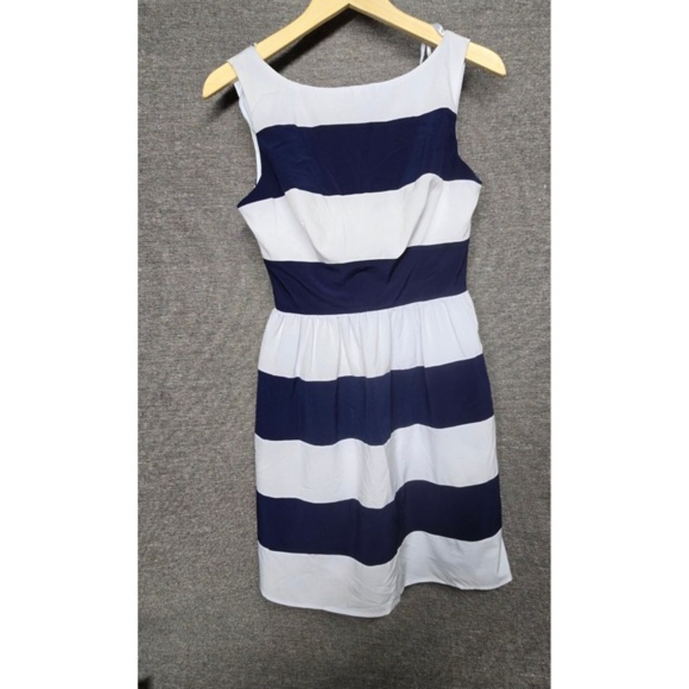 B. Smart Navy Blue White Striped Sleeveless Fit Flare Dress D8164338 Womens 5/6